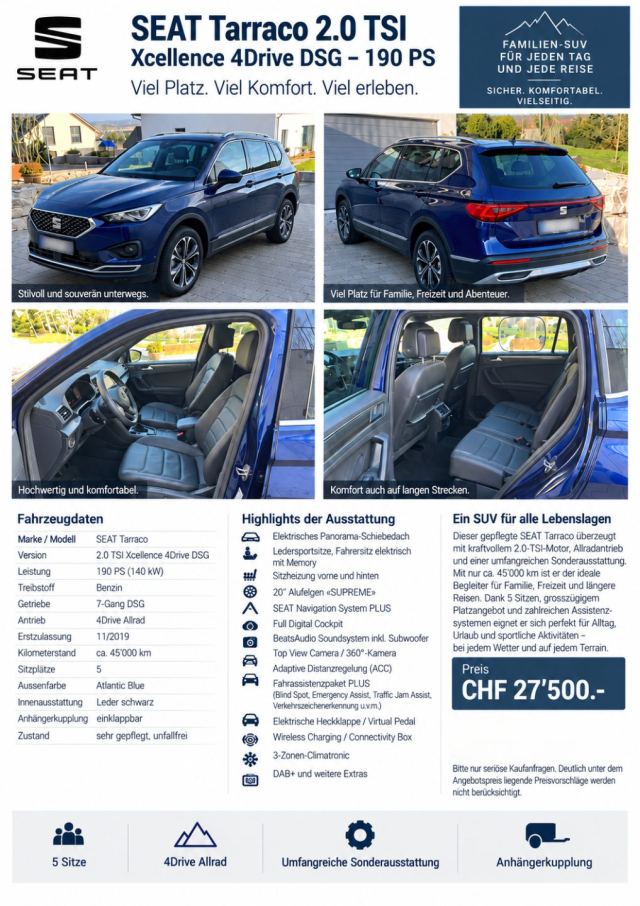 Seat Tarraco 2.0 TSI - Xcellence 4Drive DSG